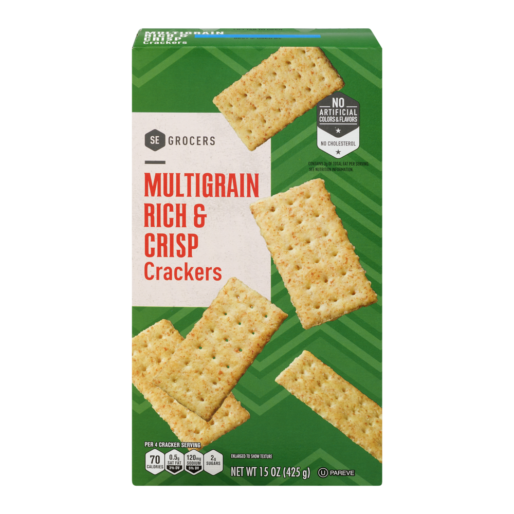 slide 1 of 1, SE Grocers Multigrain Rich & Crisp Crackers, 15 oz