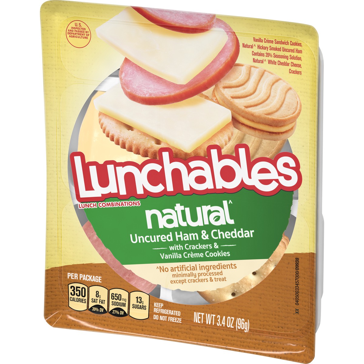 slide 3 of 9, Lunchables Natural Uncured Ham & Cheddar Cheese Snack Kit with Crackers & Vanilla Creme Cookies, 3.4 oz Tray, 3.4 oz