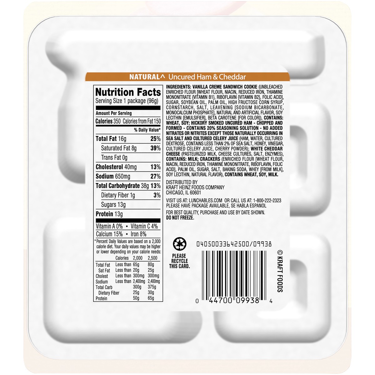 slide 2 of 9, Lunchables Natural Uncured Ham & Cheddar Cheese Snack Kit with Crackers & Vanilla Creme Cookies, 3.4 oz Tray, 3.4 oz