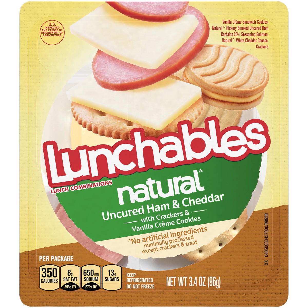 slide 5 of 9, Lunchables Natural Uncured Ham & Cheddar Cheese Snack Kit with Crackers & Vanilla Creme Cookies, 3.4 oz Tray, 3.4 oz