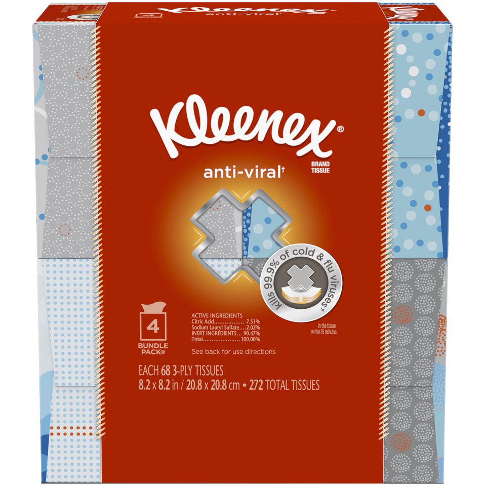 slide 1 of 1, Kleenex Anti Viral Upright Facial Tissue, 4 pk; 68 ct