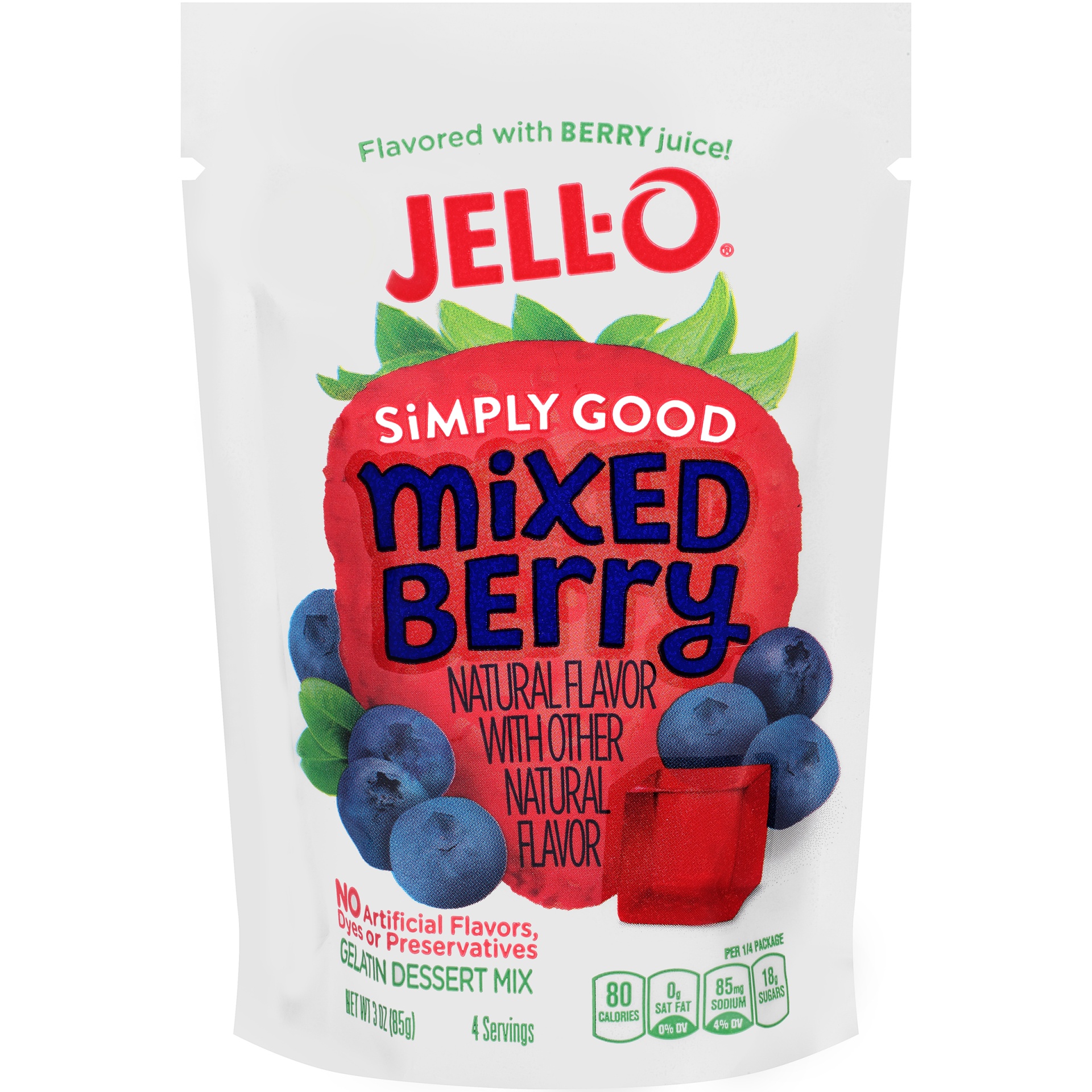 slide 1 of 6, Jell-O Simply Good Mixed Berry Gelatin Dessert Mix, 3 oz