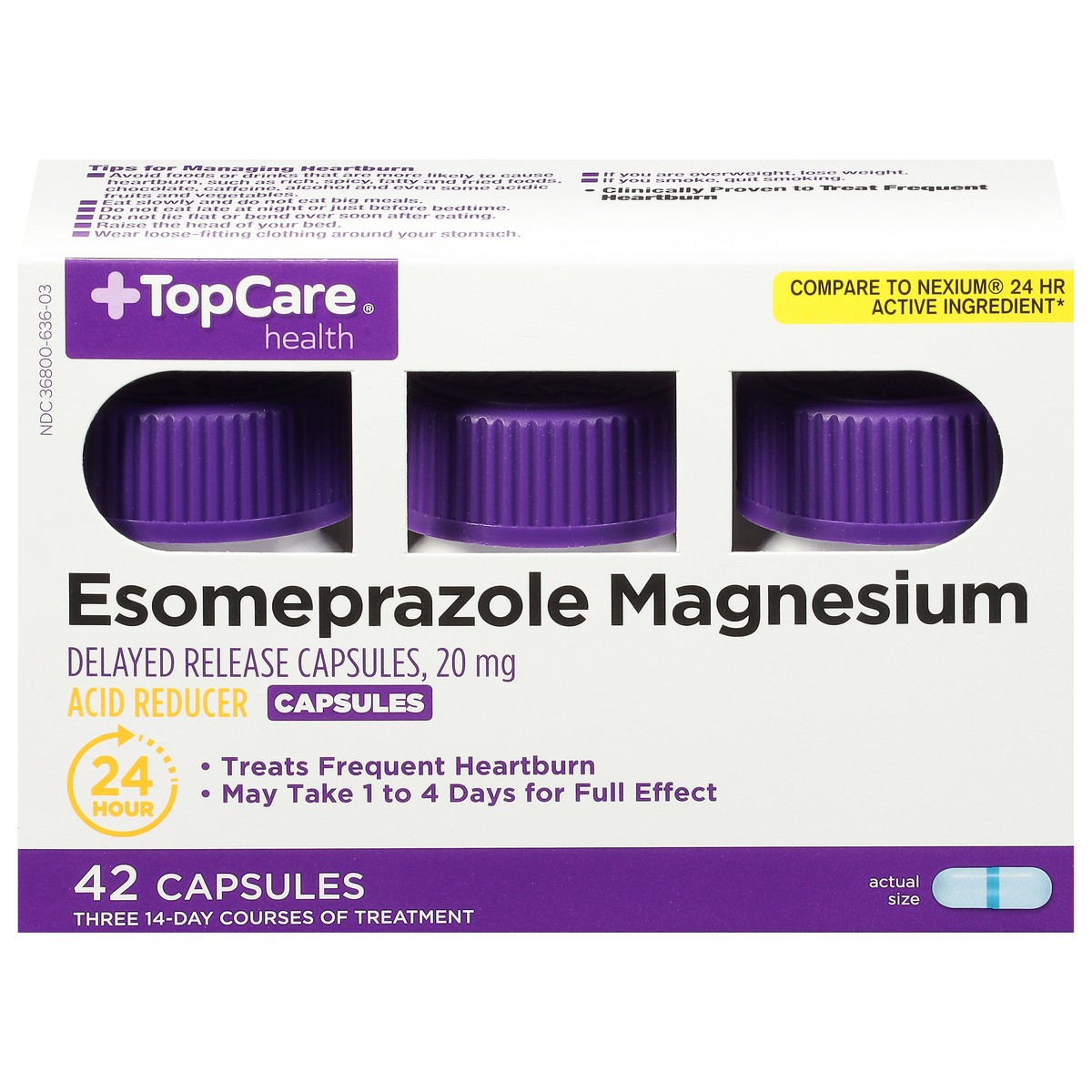 slide 1 of 9, TopCare Acid Relief Esomeprazole Magnesium, Delayed-Release Capsules-Topcare, 42 ct