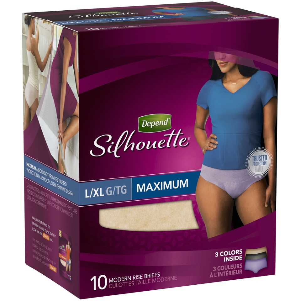 slide 2 of 3, Depend Silhouette Underwear For Women, Maximum Absorbency, L/XL, 10 ct