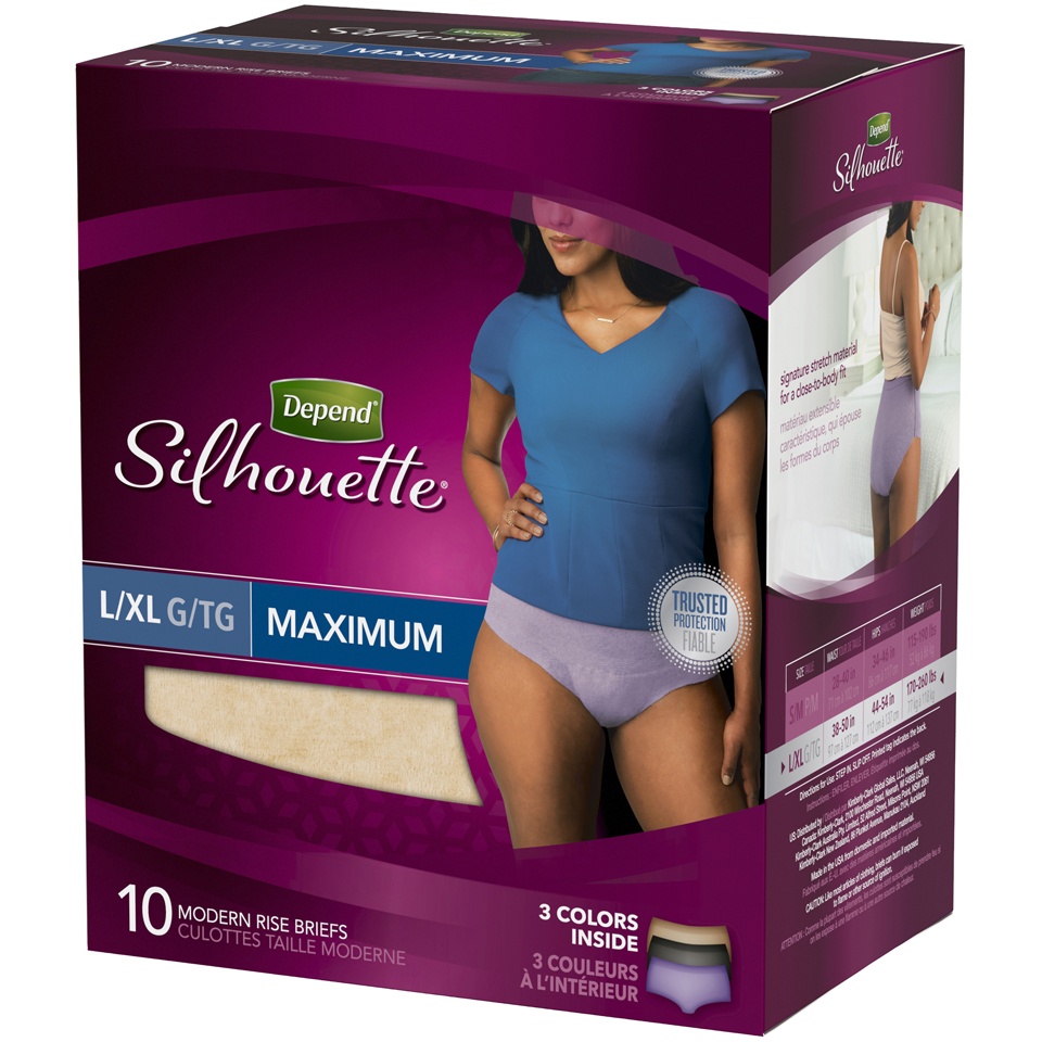 slide 3 of 3, Depend Silhouette Underwear For Women, Maximum Absorbency, L/XL, 10 ct