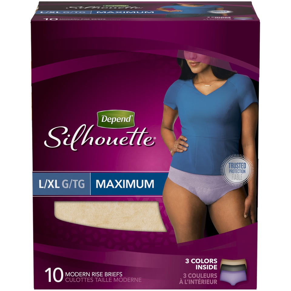 slide 1 of 3, Depend Silhouette Underwear For Women, Maximum Absorbency, L/XL, 10 ct