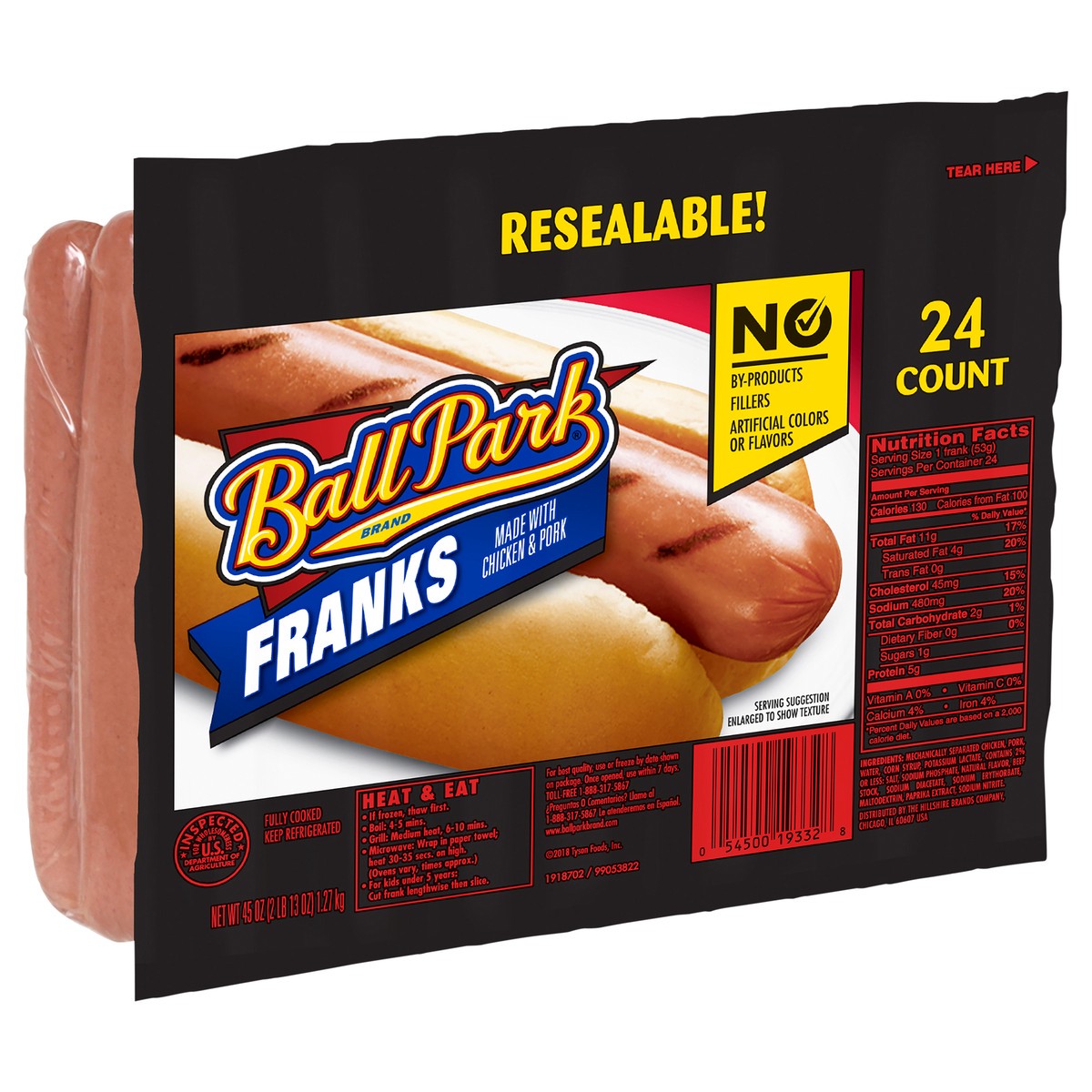 slide 4 of 8, Ball Park Classic Hot Dogs, Club Pack, 24 Count, 1.28 kg