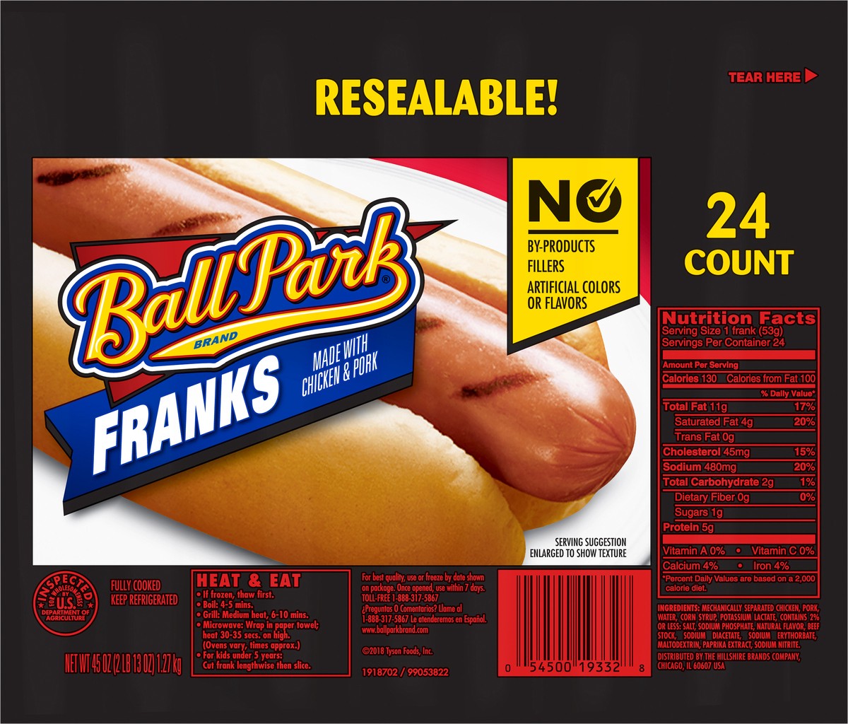 slide 5 of 8, Ball Park Classic Hot Dogs, Club Pack, 24 Count, 1.28 kg