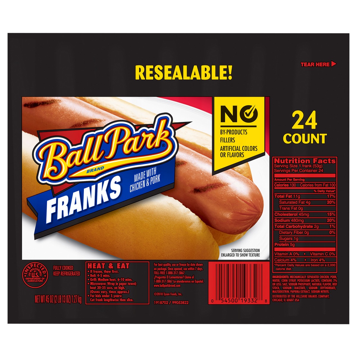 slide 6 of 8, Ball Park Classic Hot Dogs, Club Pack, 24 Count, 1.28 kg