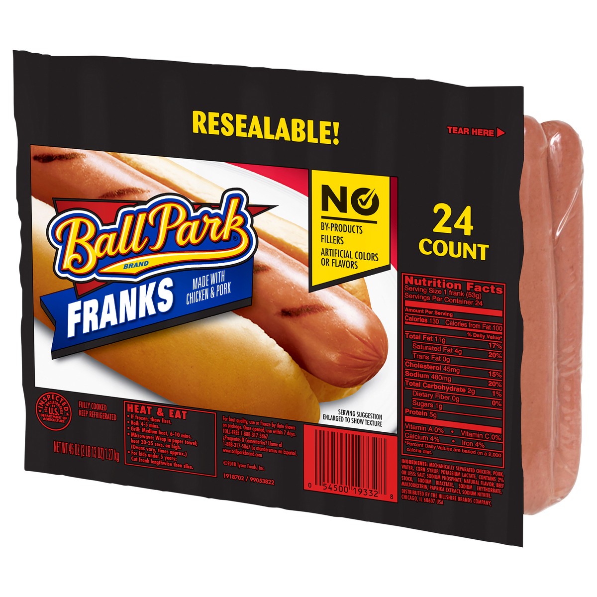 slide 7 of 8, Ball Park Classic Hot Dogs, Club Pack, 24 Count, 1.28 kg