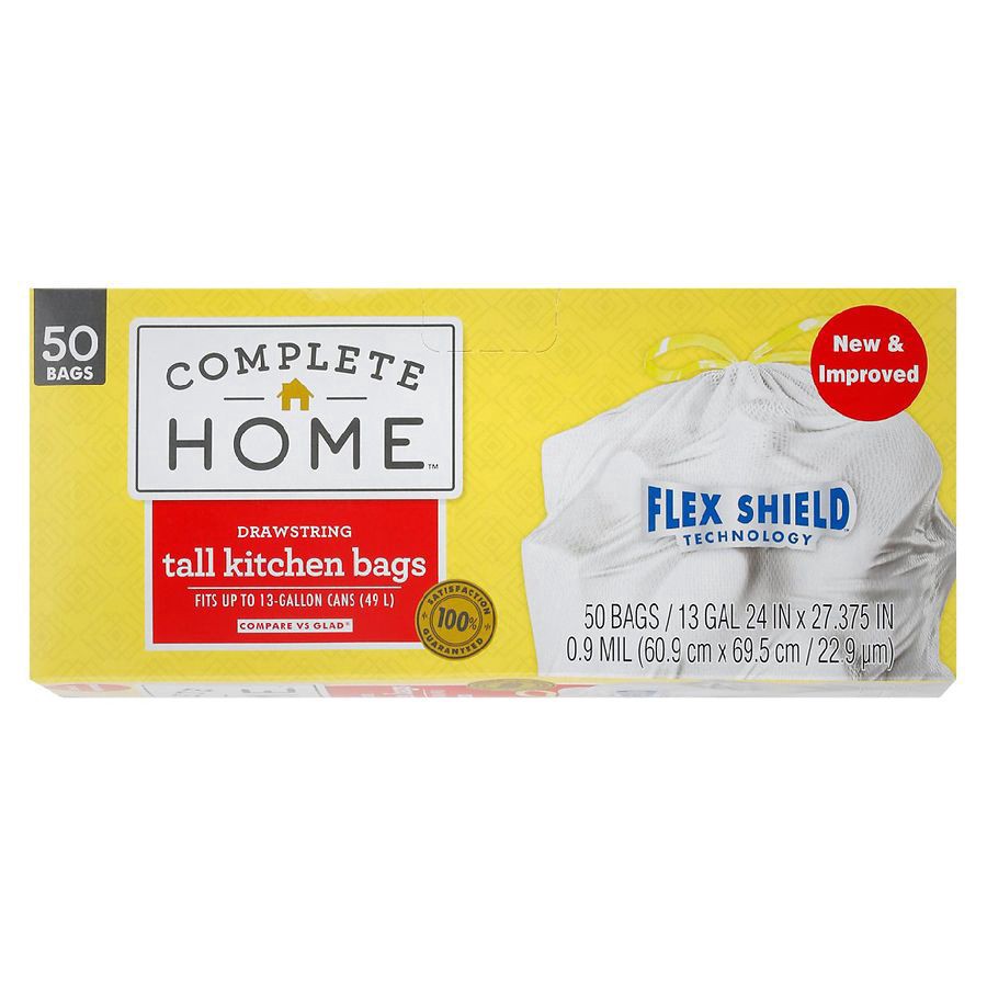 slide 2 of 2, Complete Home Drawstring Force Flex Tall Kitchen Bags White, 50 ct