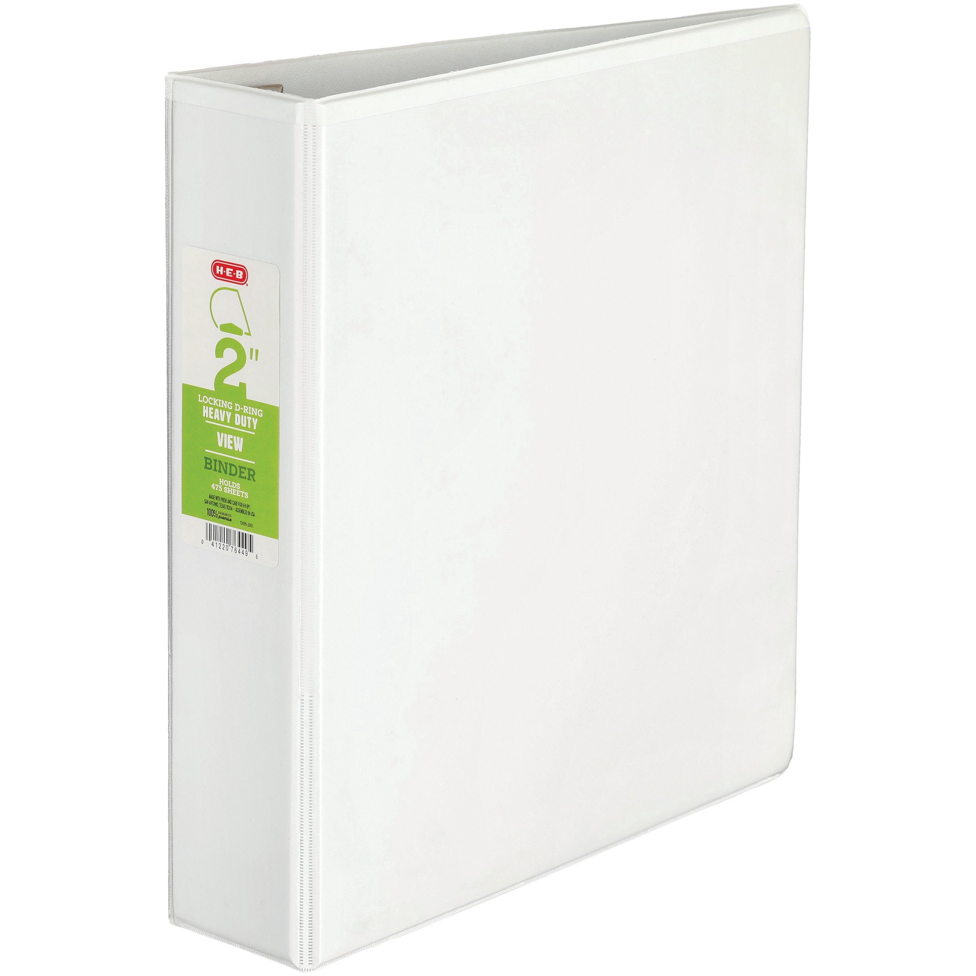 slide 1 of 1, H-E-B Locking D-Ring Heavy Duty View Binder - White, 2 in