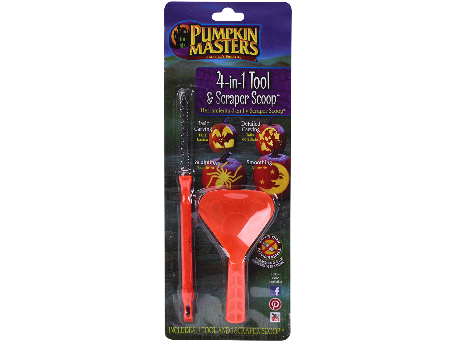 slide 1 of 1, Pumpkin Masters 4 In 1 Tool & Scraper Scoop, 1 ct