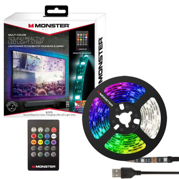 slide 3 of 6, Monstermulti-Color Sound Reactiveled Light Strip 2M, 1 ct