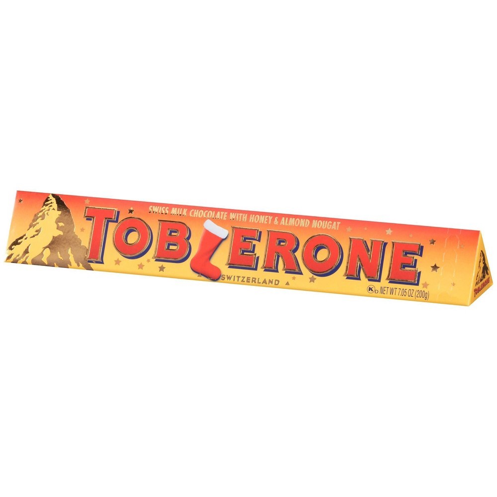 slide 3 of 10, TOBLERONE Swiss Milk Chocolate with Honey & Almond Nougat, Holiday Chocolate, 7.05 oz Bar, 0.01 lb