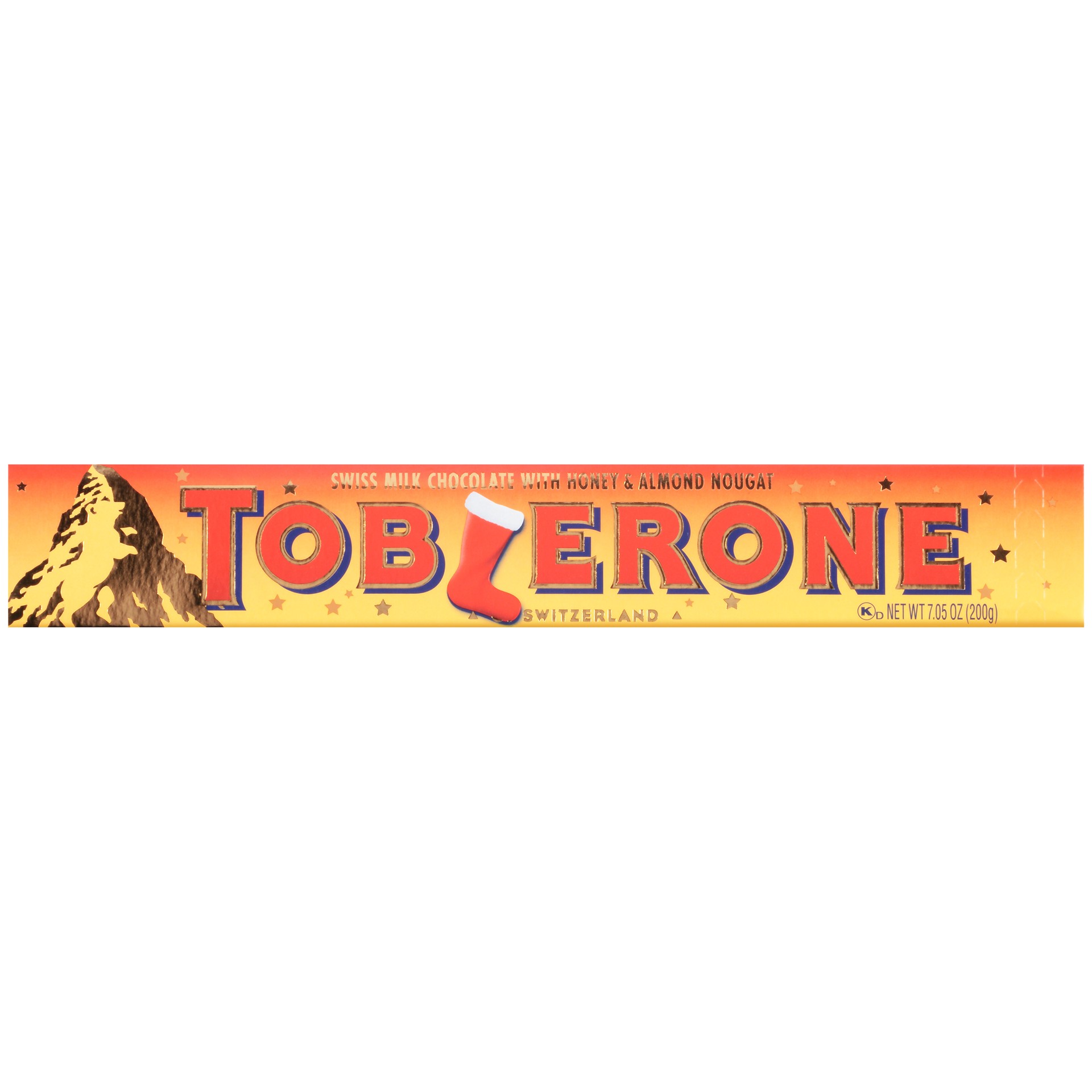 slide 1 of 10, TOBLERONE Swiss Milk Chocolate with Honey & Almond Nougat, Holiday Chocolate, 7.05 oz Bar, 0.01 lb