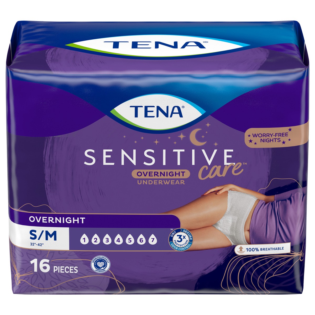 slide 1 of 5, TENA Sensitive Care Overnight Underwear Small/Medium, 16 Count, 16 ct