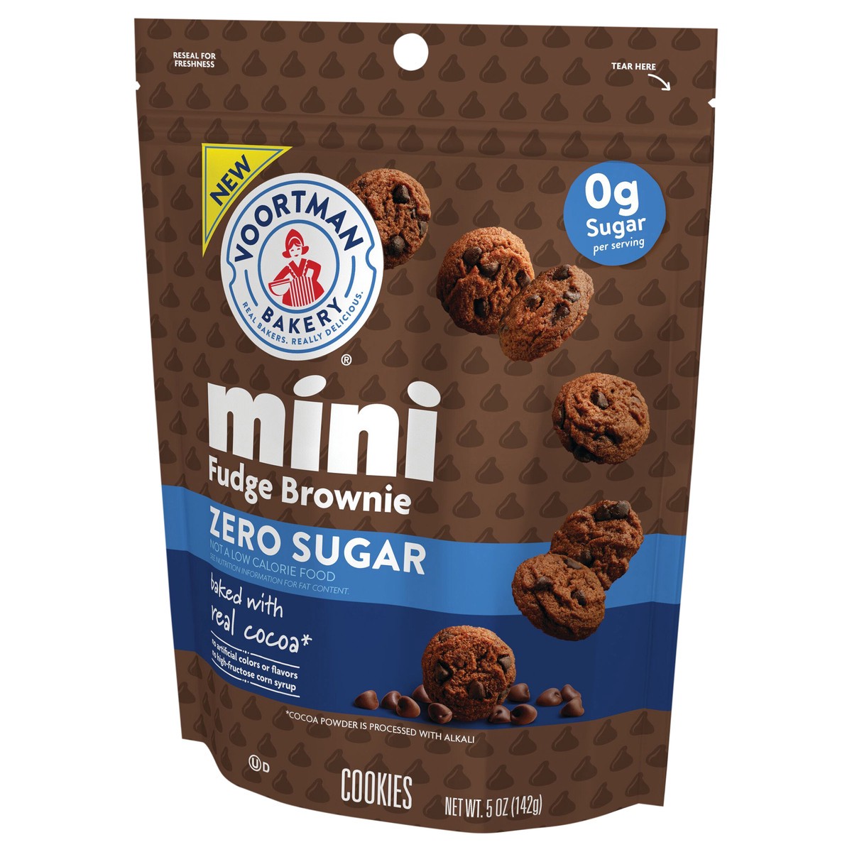 slide 4 of 4, VOORTMAN Bakery Zero Sugar Fudge Brownie Chocolate Chip Mini Cookies 5 oz, 5 oz