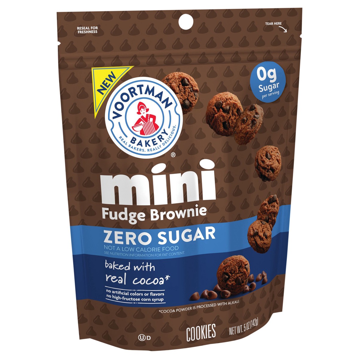 slide 3 of 4, VOORTMAN Bakery Zero Sugar Fudge Brownie Chocolate Chip Mini Cookies 5 oz, 5 oz