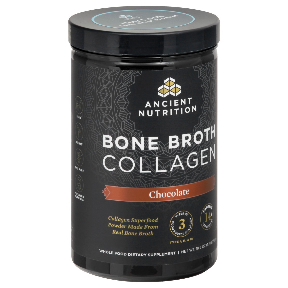 slide 7 of 9, Ancient Nutrition Chocolate Bone Broth Collagen 18.6 oz, 18.6 oz