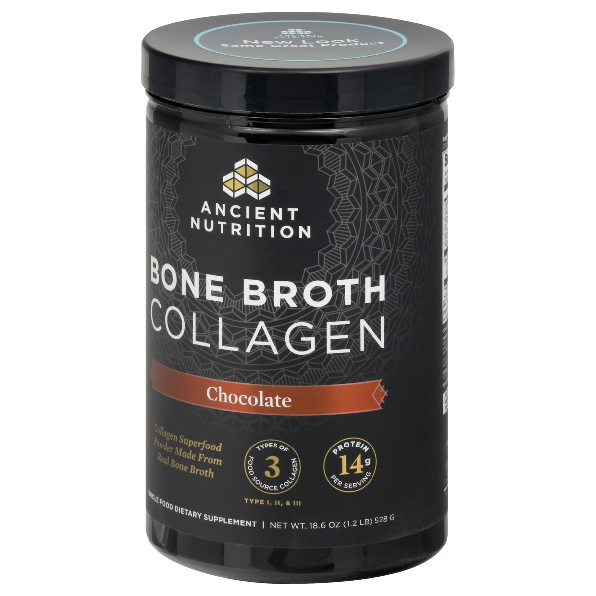 slide 4 of 9, Ancient Nutrition Chocolate Bone Broth Collagen 18.6 oz, 18.6 oz