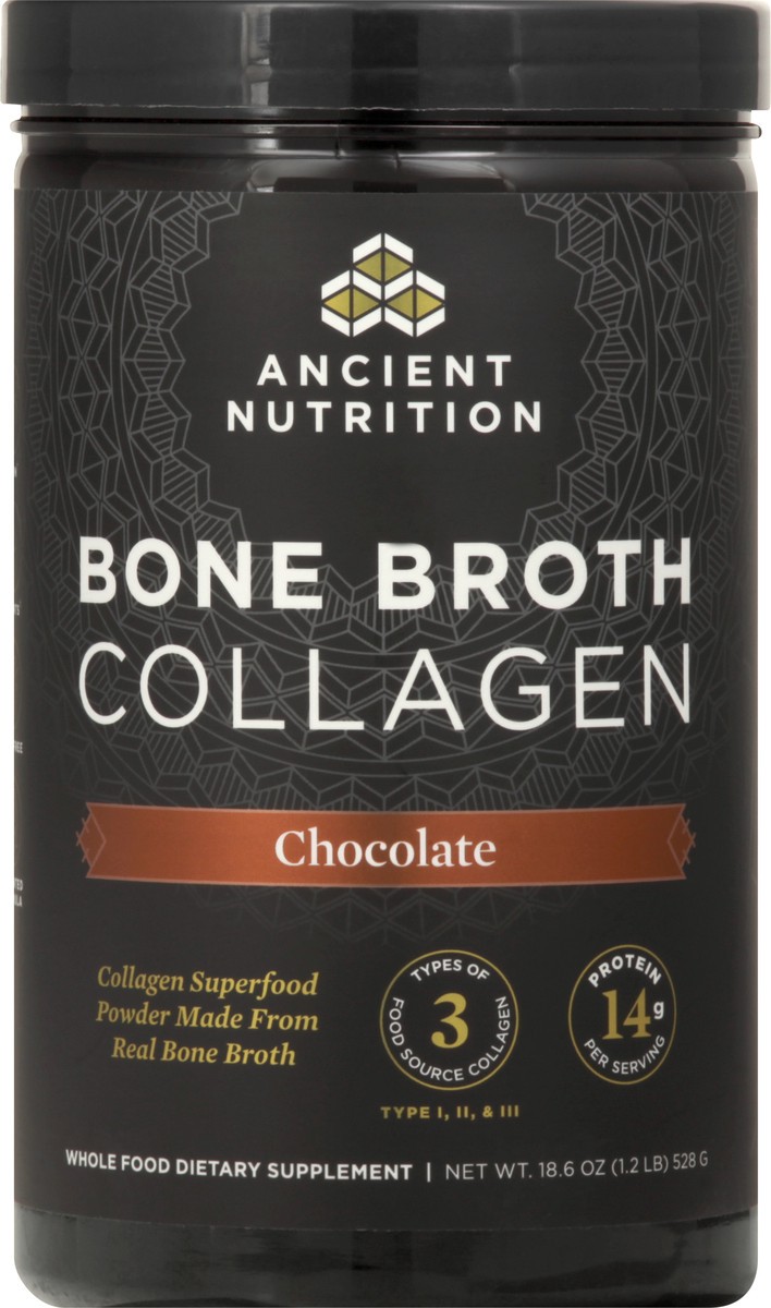 slide 8 of 9, Ancient Nutrition Chocolate Bone Broth Collagen 18.6 oz, 18.6 oz