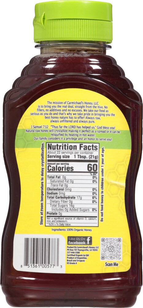 slide 2 of 2, Carmichael's Honey Organic 100% Pure & Raw Unfiltered Honey 16 oz, 16 oz