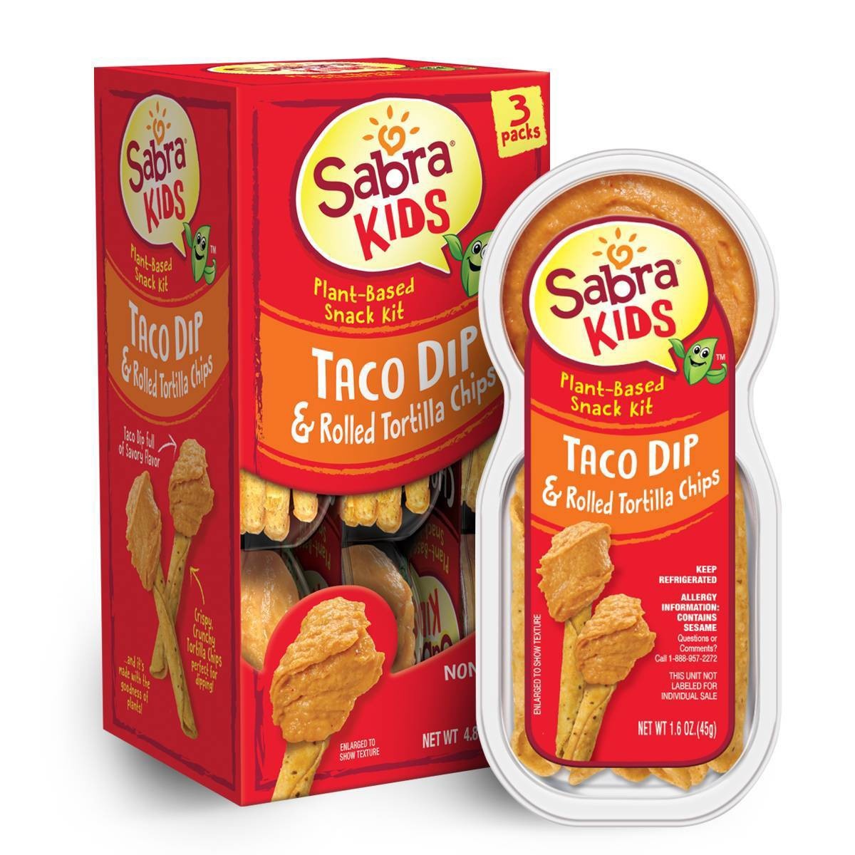 slide 1 of 1, Sabra Kids Taco Dip & Rolled Tortilla Chips Plant-Based Snack Kit, 4.8 oz