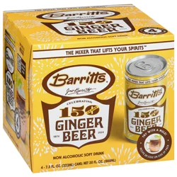 Barritt's Non Alcoholic Ginger Beer Soft Drink 4 - 7.5 fl oz Cans