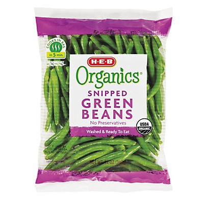 slide 1 of 1, H-E-B Organics Snipped Green Beans, 12 oz
