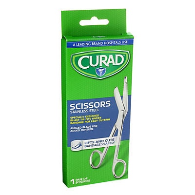 slide 1 of 1, Curad Scissors, Stainless Steel Angled Blade, 1 ct
