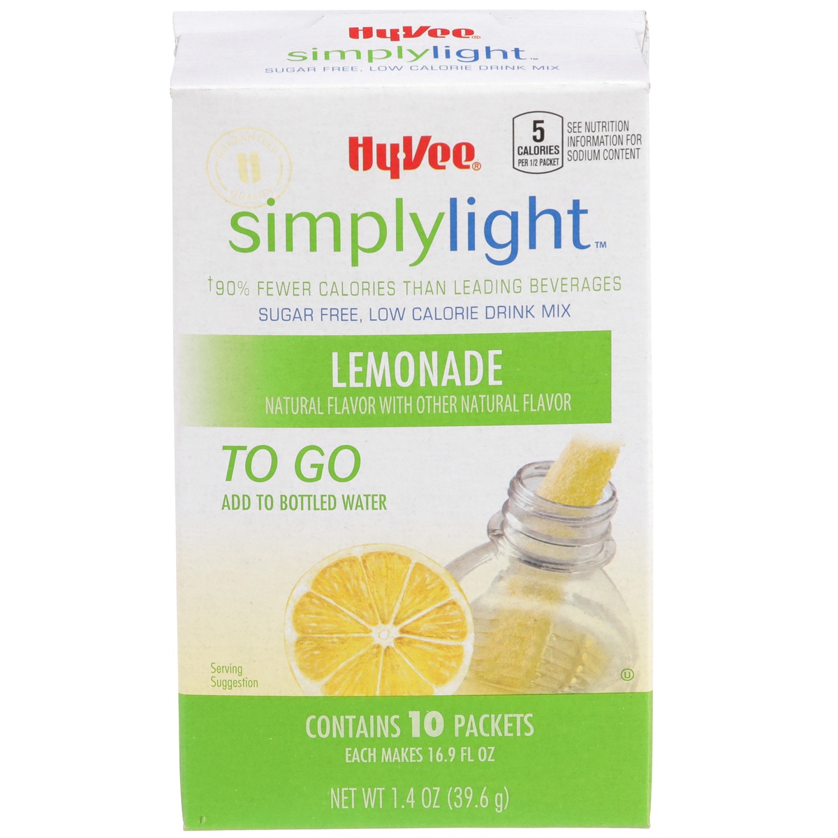 slide 1 of 1, Hy-vee Simplylight, Lemonade Sugar Free, Low Calorie Drink Mix To Go - 10 ct; 1.4 oz, 10 ct; 1.4 oz