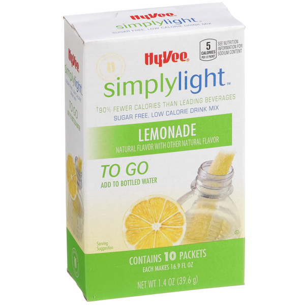 slide 1 of 8, Hy-vee Simplylight, Lemonade Sugar Free, Low Calorie Drink Mix To Go - 10 ct; 1.4 oz, 10 ct; 1.4 oz