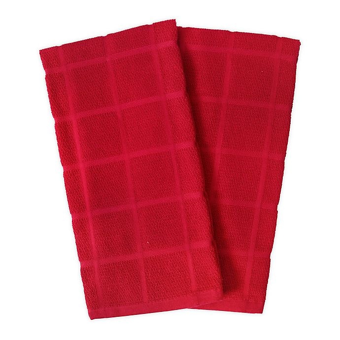 slide 1 of 6, KitchenSmart Colors Solid Windowpane Kitchen Towels - Red, 2 ct