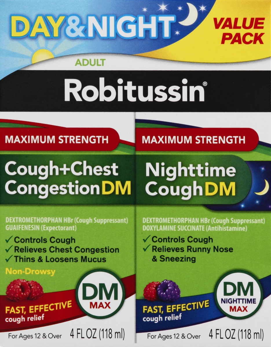 slide 8 of 9, Robitussin Max Strength Cough Treatment Day/Night, 8 fl oz