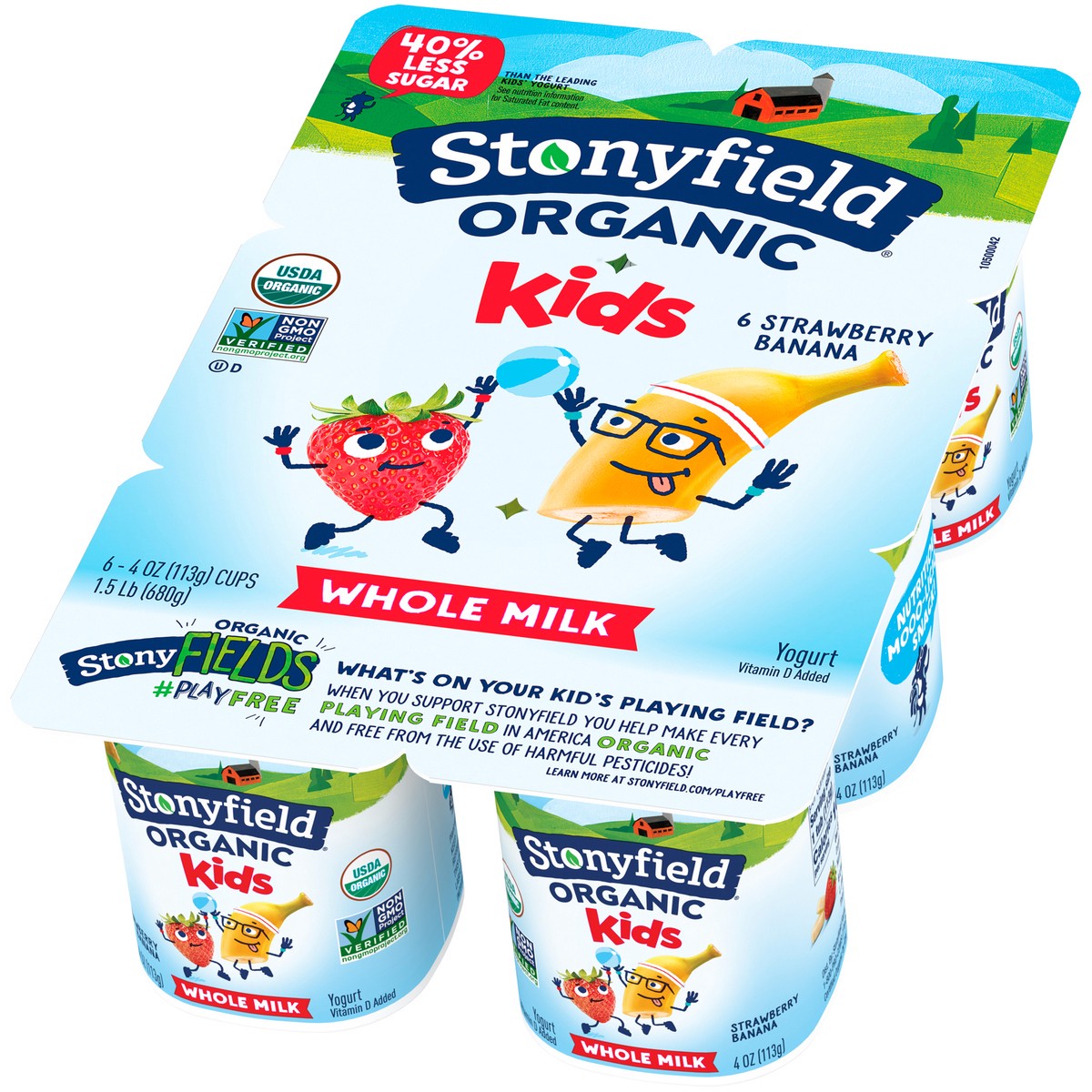 slide 4 of 9, Stonyfield Organic Kids Strawberry Banana Whole Milk Yogurt 6-4 oz. Cups, 24 oz