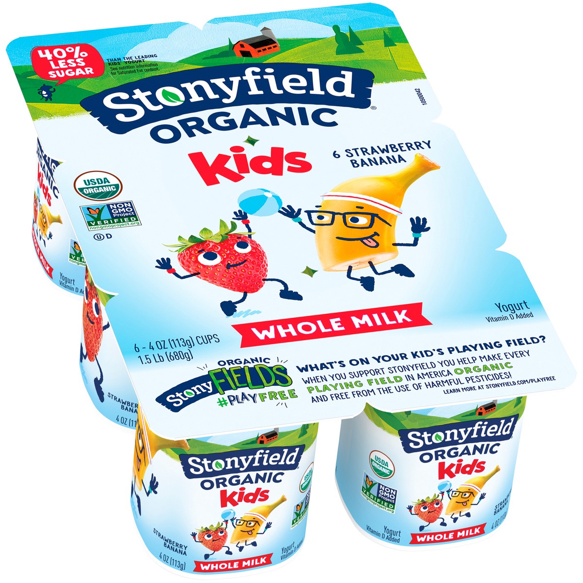 slide 3 of 9, Stonyfield Organic Kids Strawberry Banana Whole Milk Yogurt 6-4 oz. Cups, 24 oz