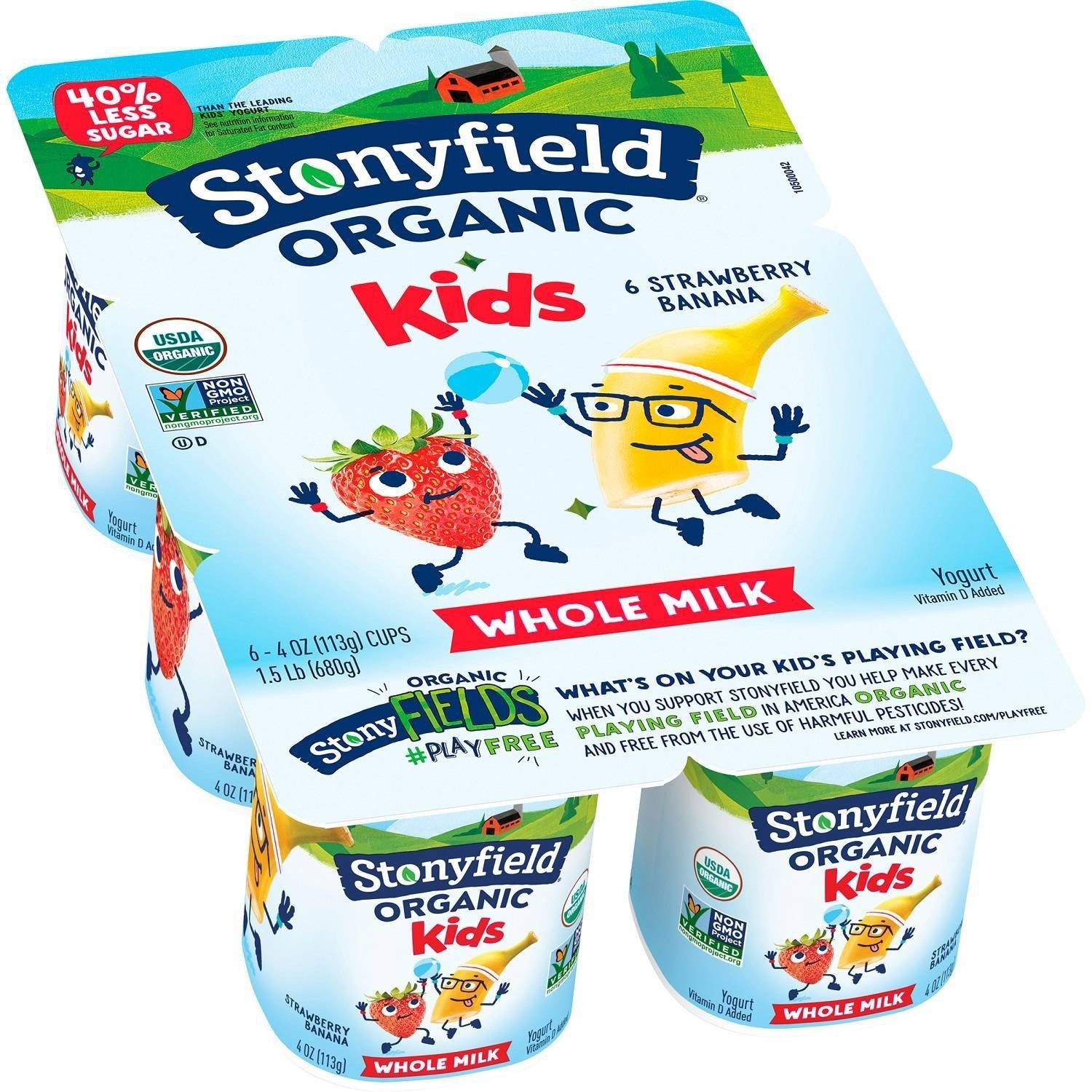 slide 1 of 1, Stonyfield Organic Kids Whole Milk Yogurt Cups, Strawberry Banana, 6 ct; 4 oz