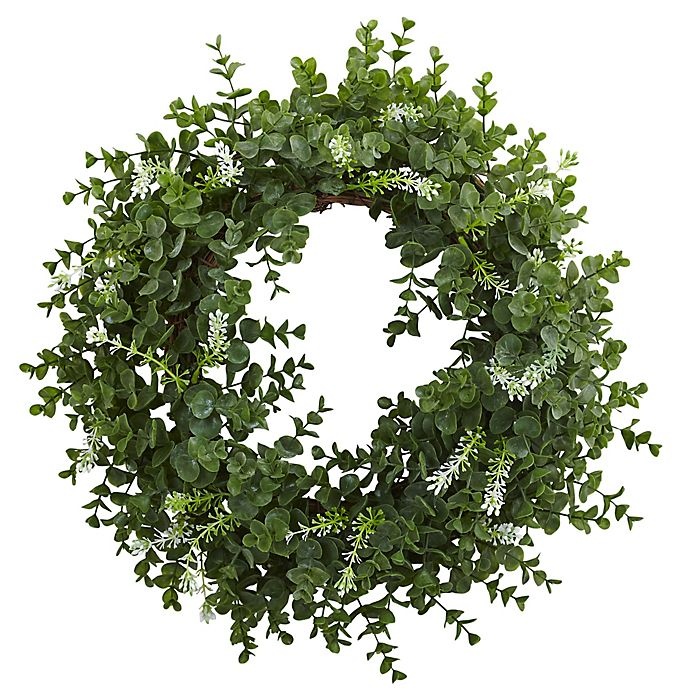 slide 1 of 2, Nearly Natural Double Ring Eucalyptus Wreath, 18 in