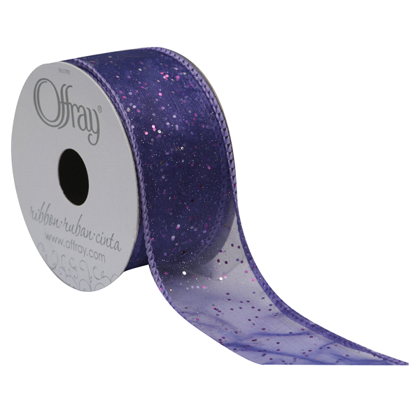 slide 1 of 1, Offray Ribbon Wcosmic Glitz Grape 1.5X, 9 ft