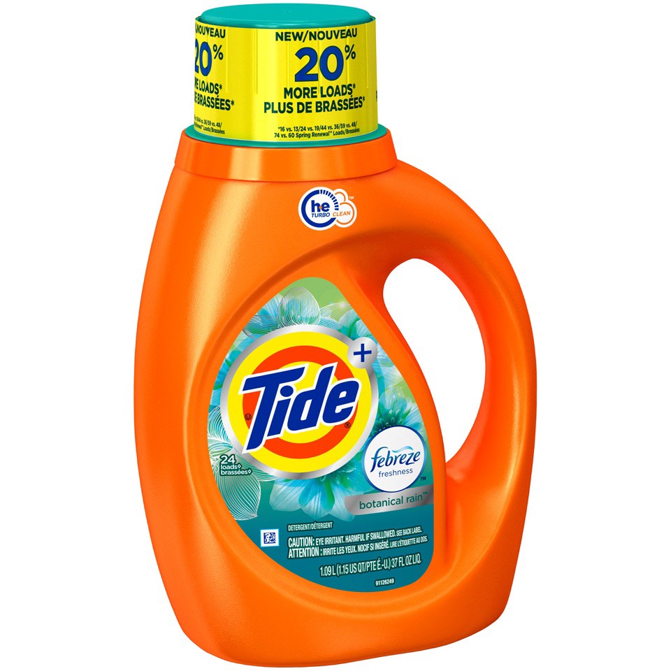 slide 1 of 7, Tide Plus Febreze Freshness Botanical Rain Odor Defense Detergent, 37 fl oz