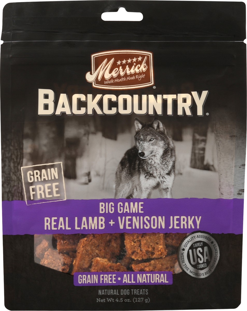 slide 6 of 7, Merrick Backcountry Big Game  Lamb + Venison Jerky Dog Treats - 4.5 oz Pouch, 4.5 oz