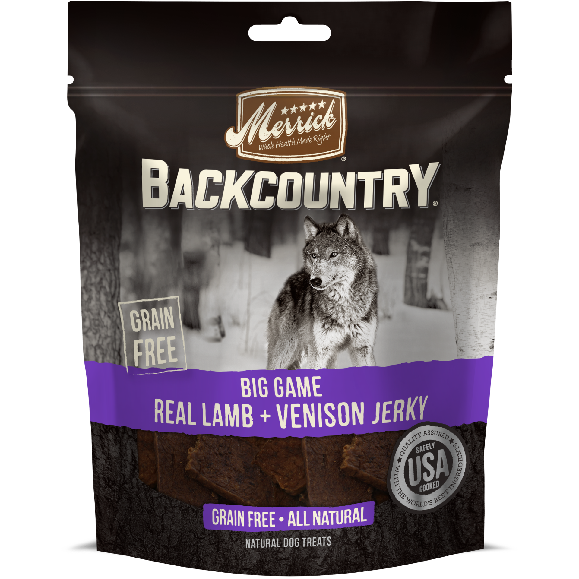 slide 1 of 7, Merrick Backcountry Big Game  Lamb + Venison Jerky Dog Treats - 4.5 oz Pouch, 4.5 oz