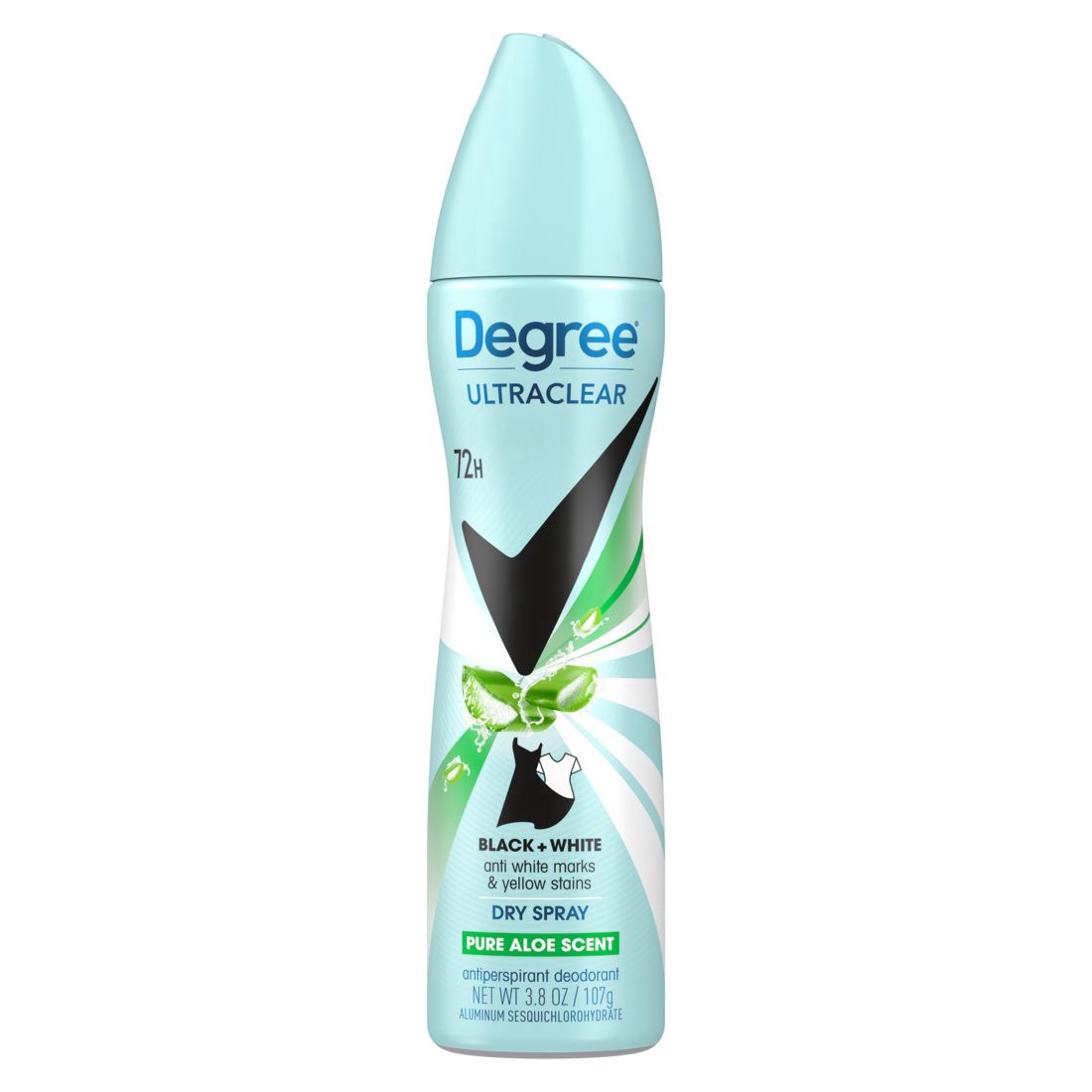 slide 1 of 1, Degree 72 Hr Ultra Clear Black & White Deodorant Spray - Pure Aloe Scent, 3.8 oz
