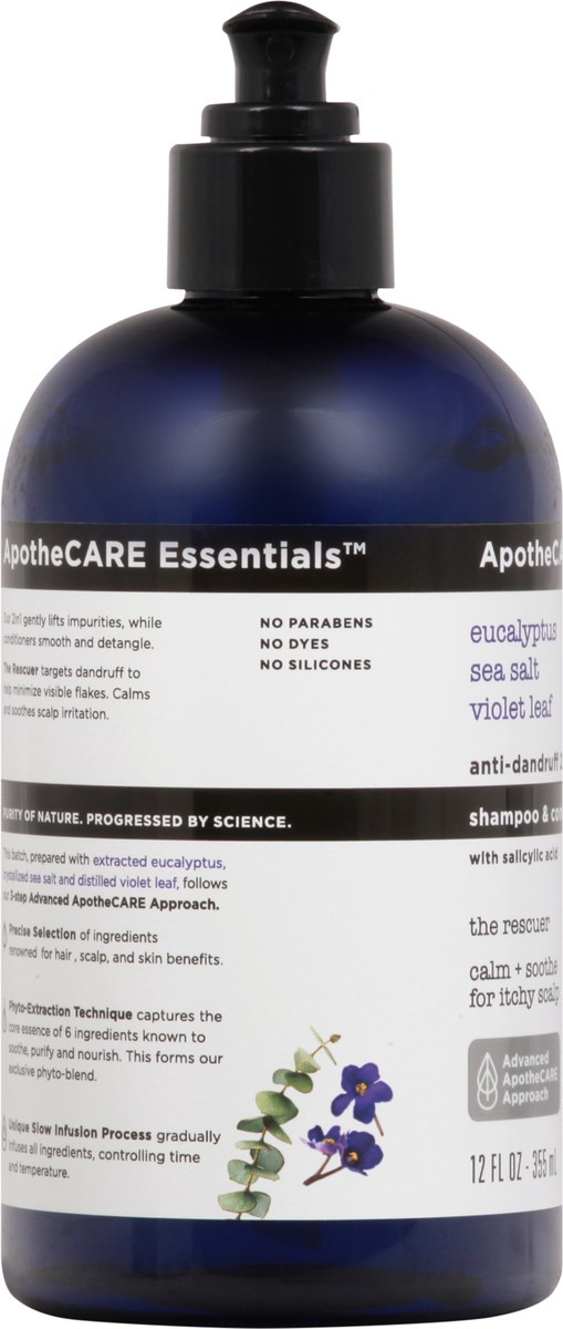 slide 4 of 7, ApotheCARE Essentials The Rescuer Anti-Dandruff 2 in 1 Shampoo and Conditioner Eucalyptus, 12 fl oz, 12 oz