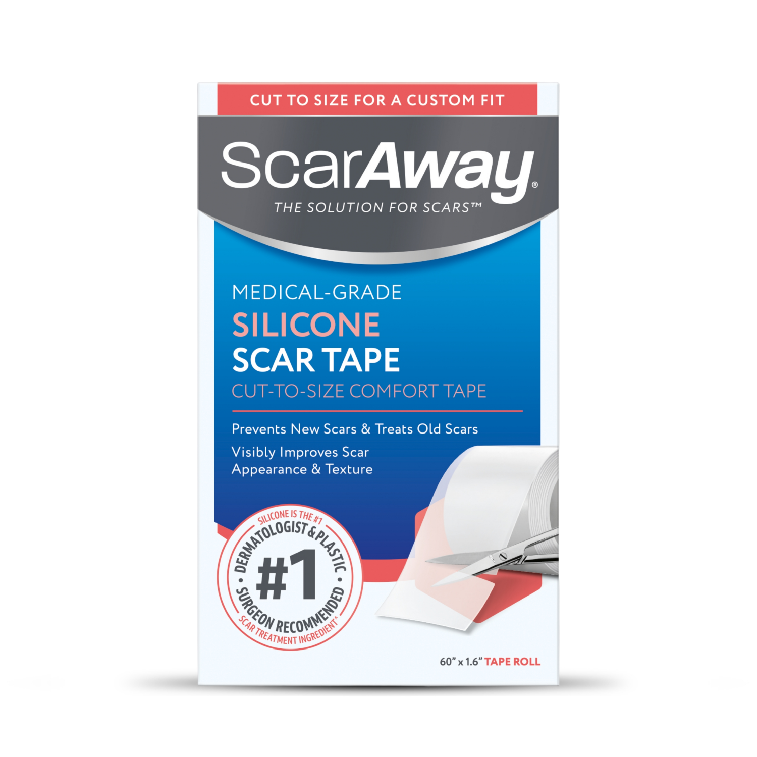 slide 1 of 6, SCAR AWAY Scaraway Silicone Cut-To-Size Scar Tape, 1 ct