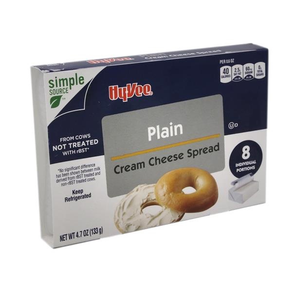 slide 1 of 1, Hy-Vee Plain Cream Cheese Spread 8 Individual Portions, 4.7 oz