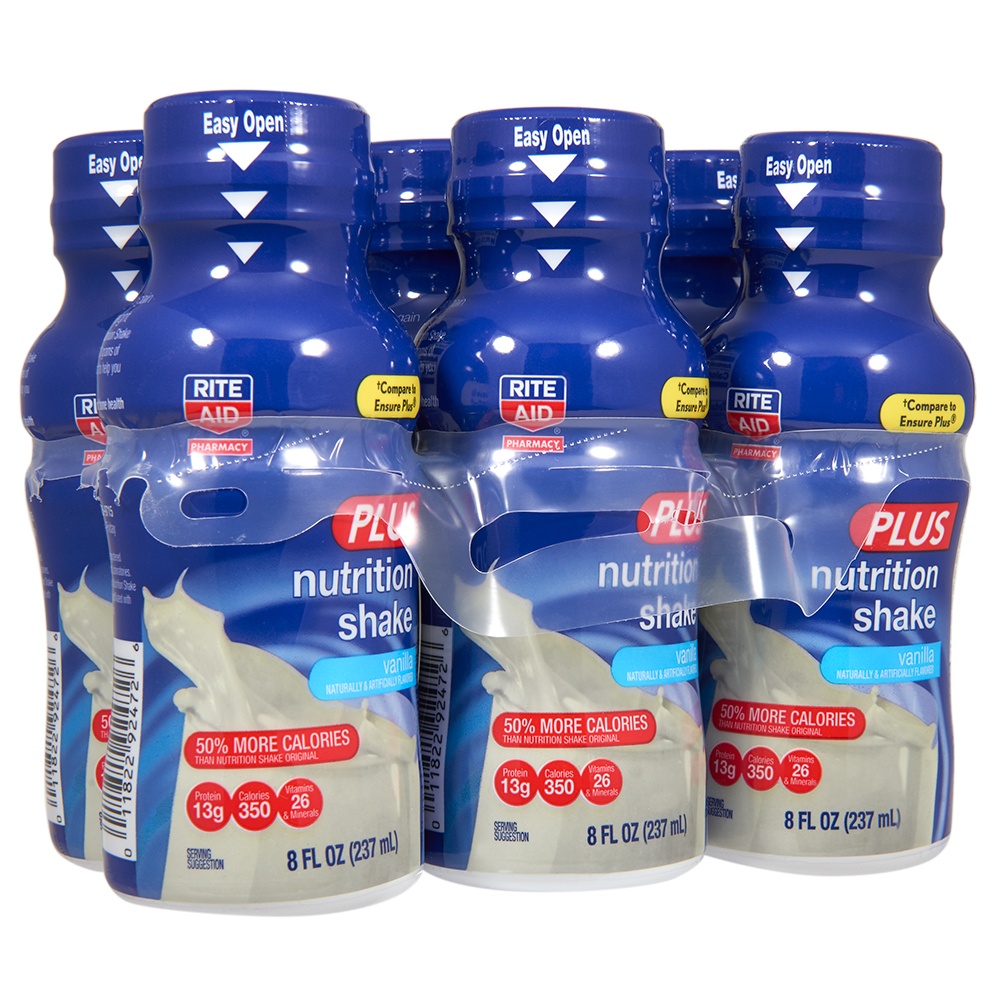 slide 1 of 4, Rite Aid Plus Nutrition Shake, Vanilla- 6 ct, 6 ct