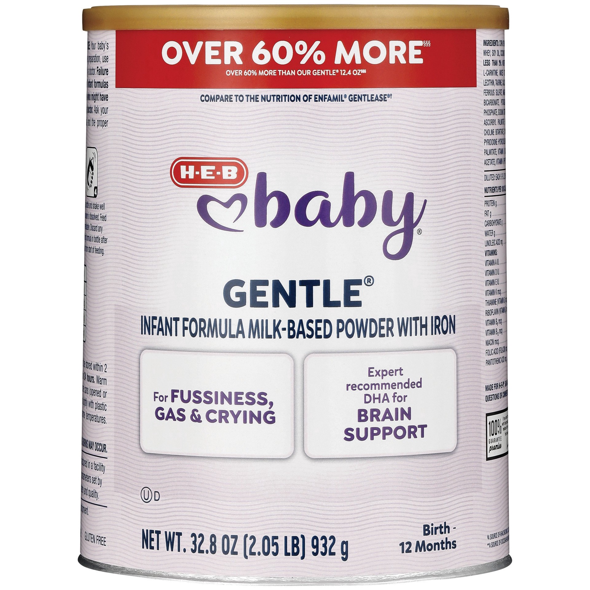 slide 1 of 1, H-E-B Baby Gentle Infant Formula Milk-Based Powder with Iron, 32.8 oz