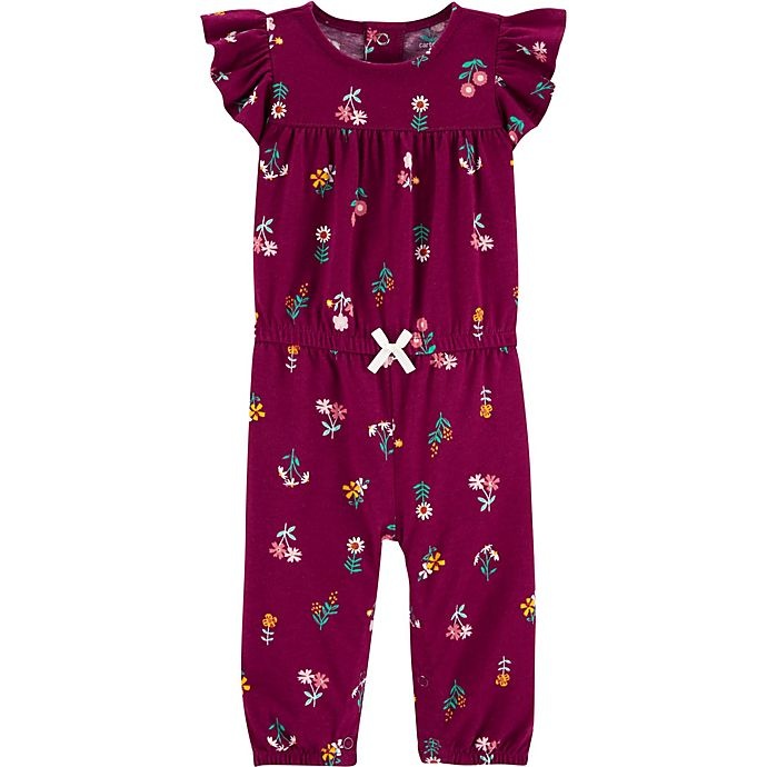 slide 1 of 1, carter's Newborn Floral Ruffle Sleeve Romper - Burgundy, 1 ct